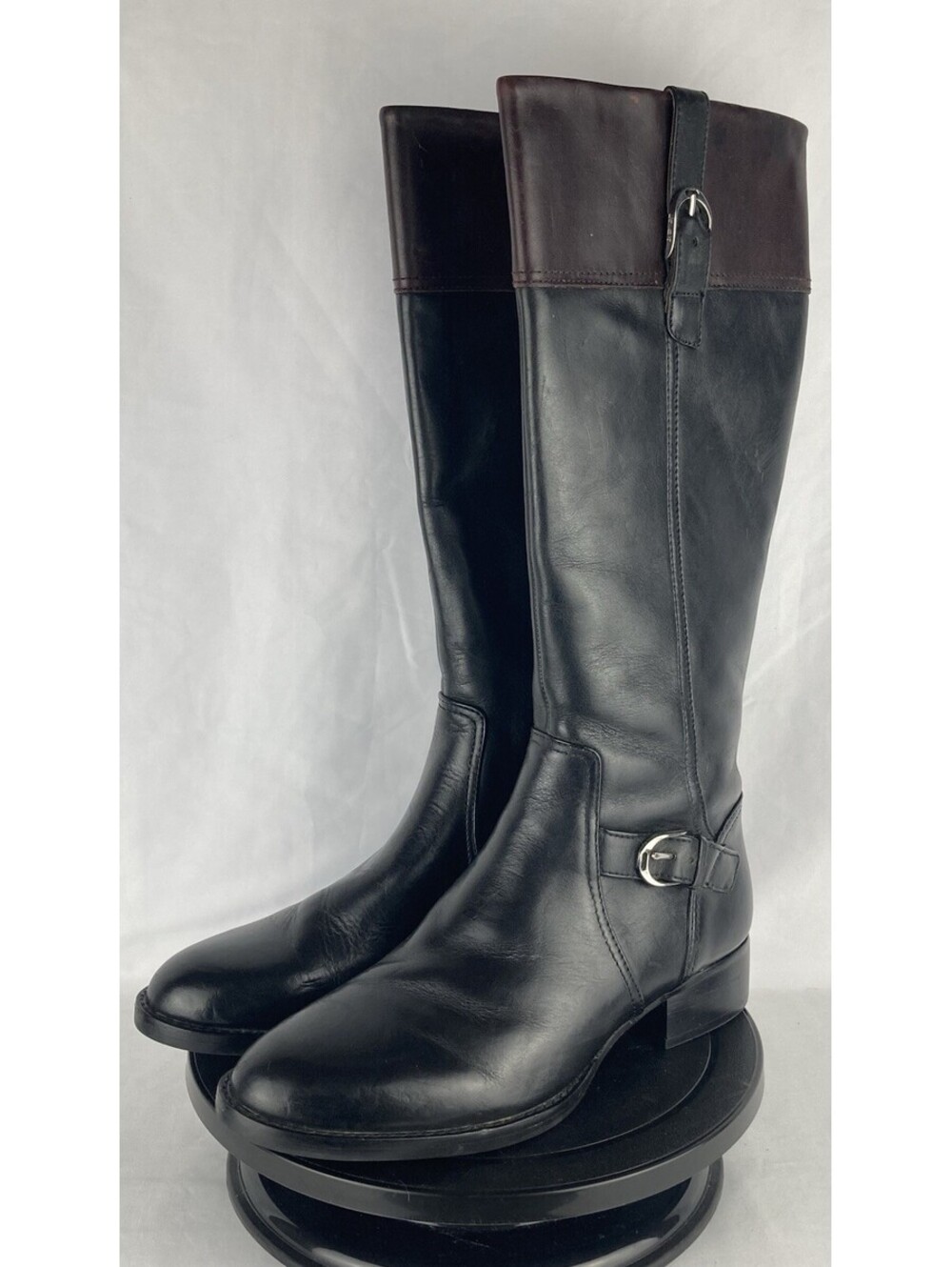 Women’s 10 Ariat Black Burgundy Leather Two Tone Riding Boots Tall Knee High
